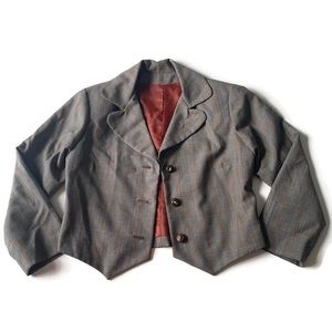 Cropped Fall Gray Blazer w/ Brown Accents